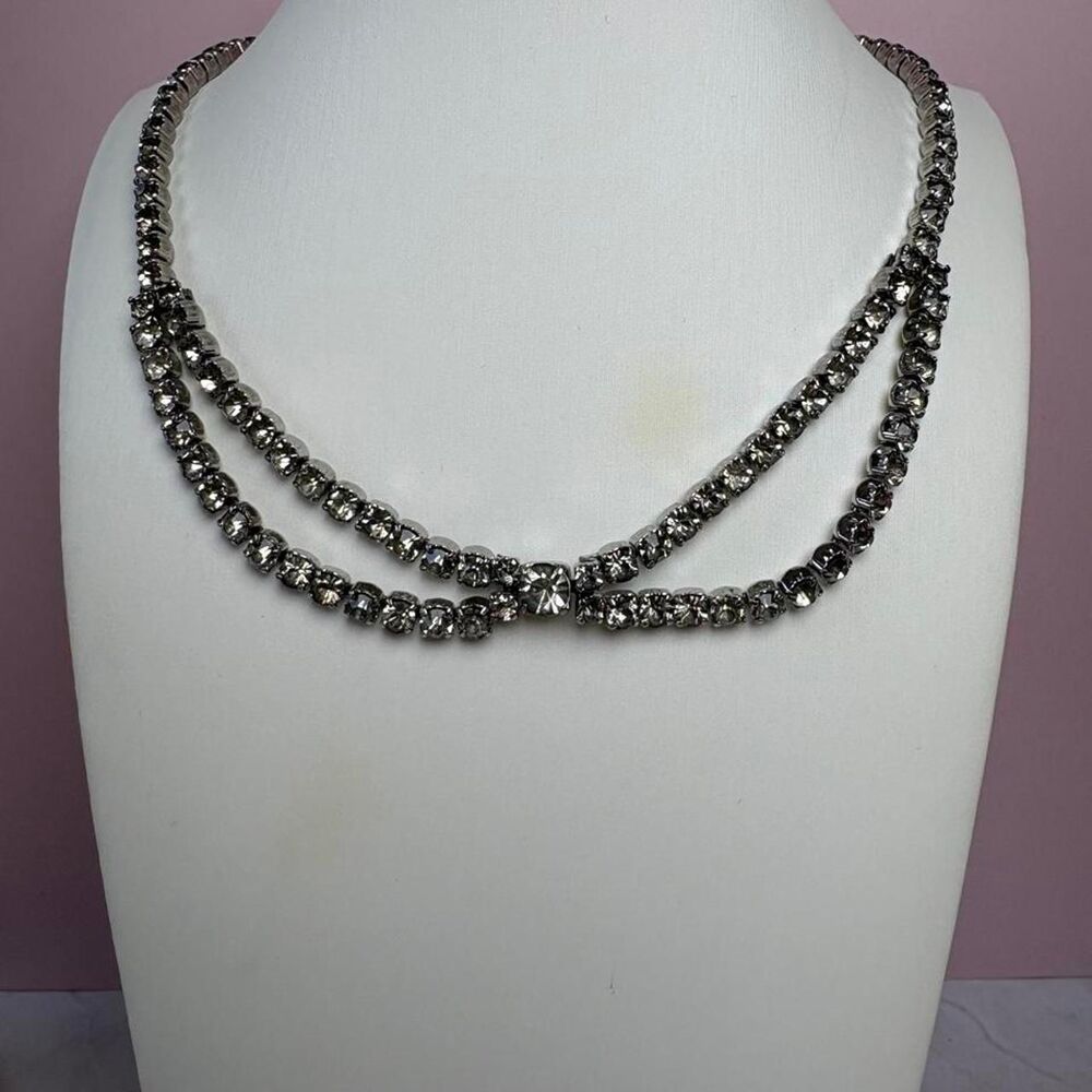 Vintage Silver tone rhinestone double strand necklace